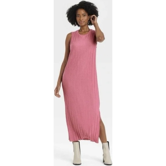 A New Day Women's Sleeveless Ribbed Knit Tank Maxi Dress Casual Pink Size L NWT - Picture 1 of 10